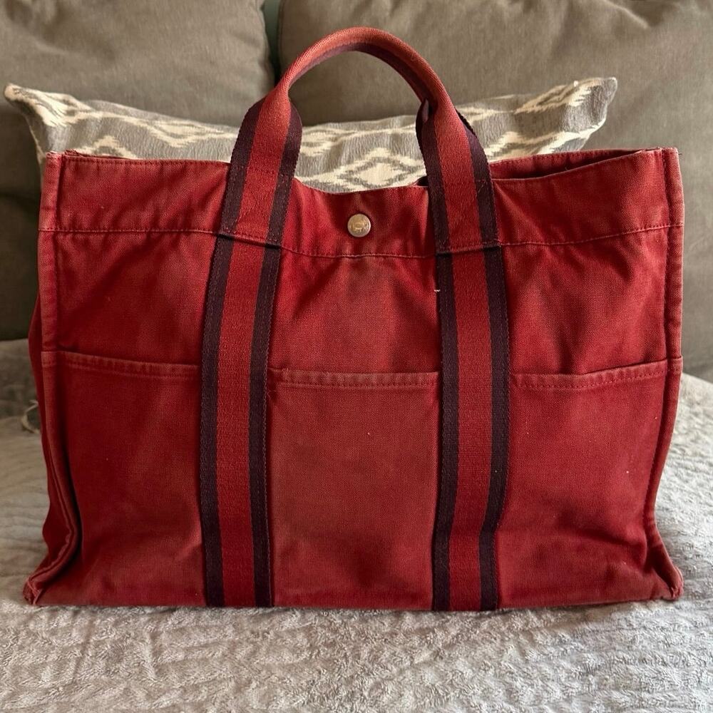 Hermes Red Navy Tote COA